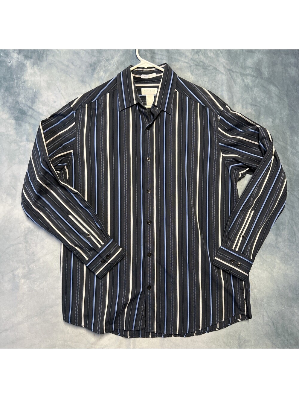 CONCEPTS BY CLAIBORNE Mens Shirt Size L Striped Blue Gray Long Sleeve - 1239-2I